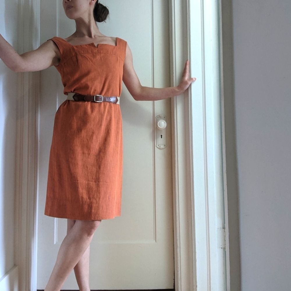 1960's 🍊 Linen Shift Dress